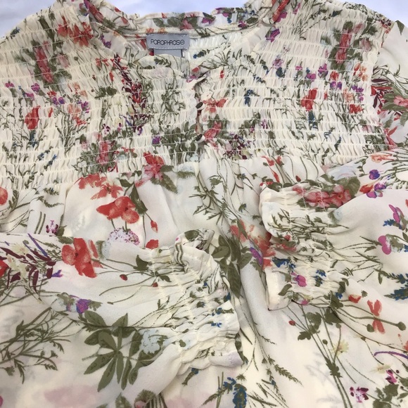 Cottage Core floral boho blouse Paraphrase gathers and long sleeves ruffle cuffs - Picture 8 of 11